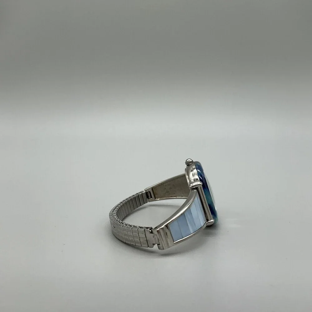 Avon Womens Watch 28mm Blue Abalone Bezel Inlay Stretch F69038-1/P New Battery